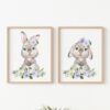 Little Bunny Purple Flowers Nursery Prints, Nursery Wall Art, Gender Neutral Nursery, Printable File, SH05