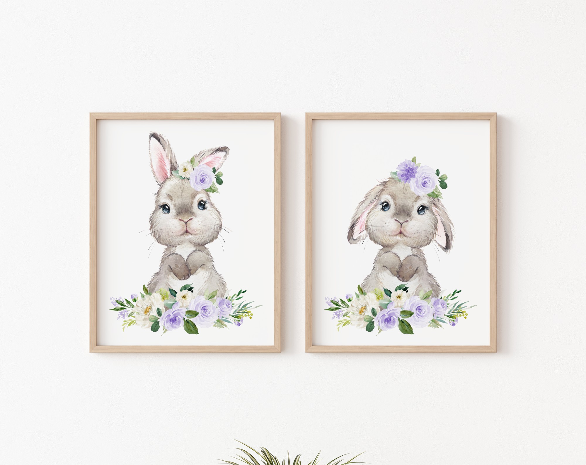 Little Bunny Purple Flowers Nursery Prints, Nursery Wall Art, Gender Neutral Nursery, Printable File, SH05