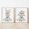 Little Bunny Purple Flowers Nursery Prints, Nursery Wall Art, Gender Neutral Nursery, Printable File, SH05