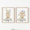 Little Bunny Purple Flowers Nursery Prints, Nursery Wall Art, Gender Neutral Nursery, Printable File, SH05
