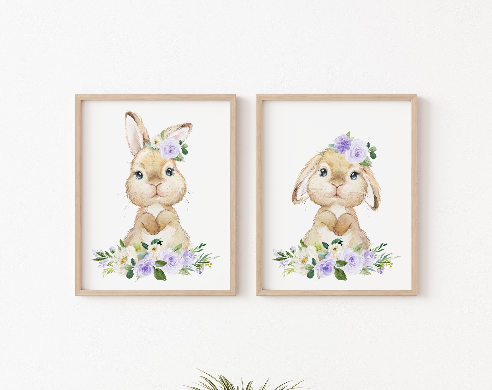 Little Bunny Purple Flowers Nursery Prints, Nursery Wall Art, Gender Neutral Nursery, Printable File, SH05