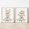 Little Bunny Purple Flowers Nursery Prints, Nursery Wall Art, Gender Neutral Nursery, Printable File, SH05