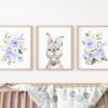 Cute Bunny Purple Flowers Nursery Prints, Nursery Wall Art, Gender Neutral Nursery, Printable File, SH05