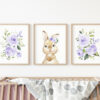 Cute Bunny Purple Flowers Nursery Prints, Nursery Wall Art, Gender Neutral Nursery, Printable File, SH05