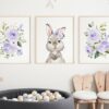Cute Bunny Purple Flowers Nursery Prints, Nursery Wall Art, Gender Neutral Nursery, Printable File, SH05