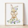 Little Bunny Purple Flowers Nursery Prints, Nursery Wall Art, Gender Neutral Nursery, Printable File, SH05