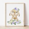 Little Bunny Purple Flowers Nursery Prints, Nursery Wall Art, Gender Neutral Nursery, Printable File, SH05