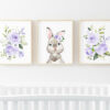 Cute Bunny Purple Flowers Nursery Prints, Nursery Wall Art, Gender Neutral Nursery, Printable File, SH05