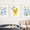 Blue Flowers Duck Nursery Prints, Farm Animals, Nursery Wall Art, Boy Nursery Decor, Printable File, SH06