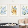 Blue Flowers Horse Nursery Prints, Farm Animals, Nursery Wall Art, Boy Nursery Decor, Printable File, SH06