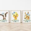 Blue Flowers Farm Animals Nursery Prints, Nursery Wall Art, Boy Nursery Decor, Printable File, SH06