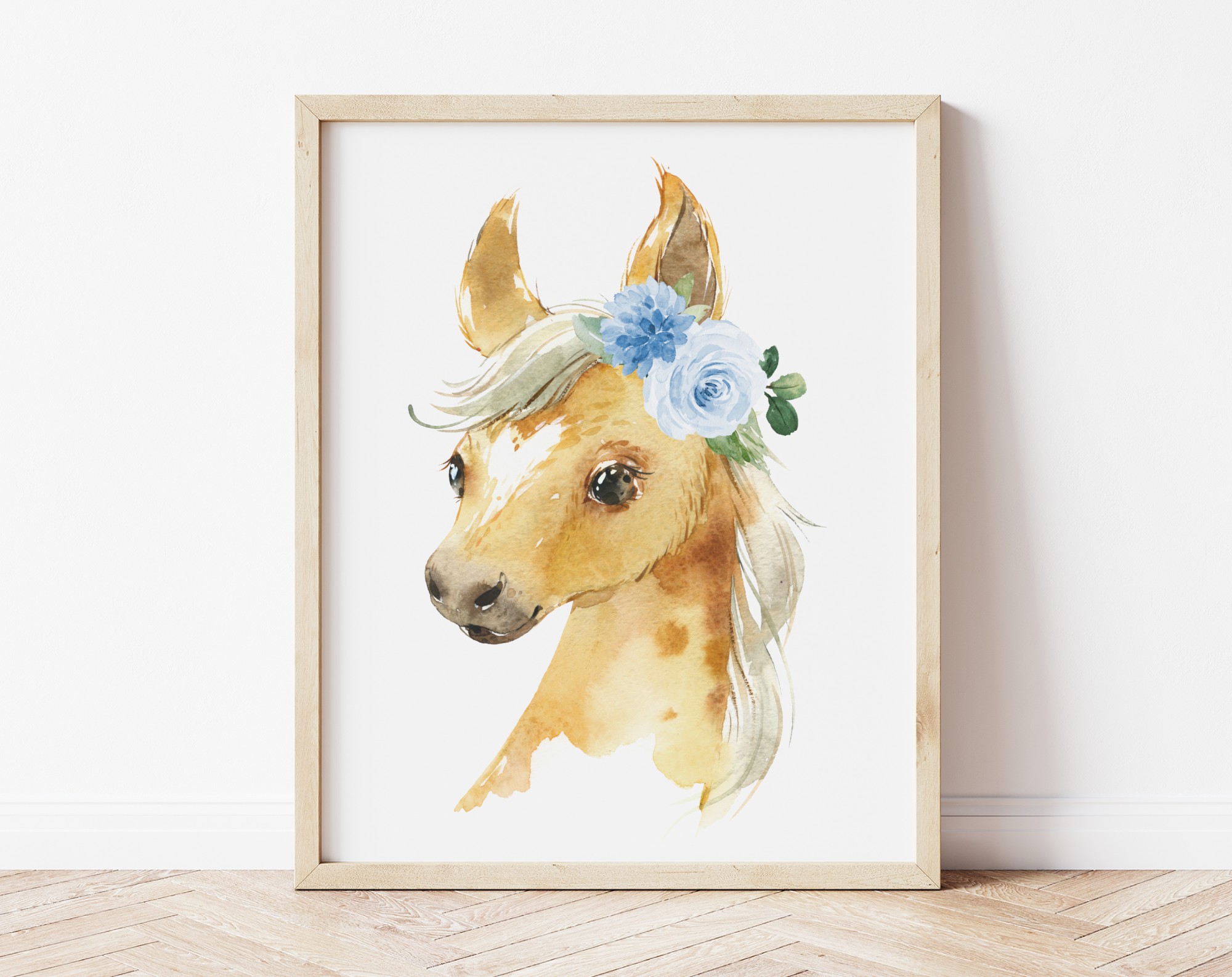Blue Flowers Horse Nursery Prints, Farm Animals, Nursery Wall Art, Boy Nursery Decor, Printable File, SH06