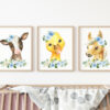 Blue Flowers Farm Animals Nursery Prints, Nursery Wall Art, Boy Nursery Decor, Printable File, SH06