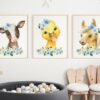 Blue Flowers Farm Animals Nursery Prints, Nursery Wall Art, Boy Nursery Decor, Printable File, SH06