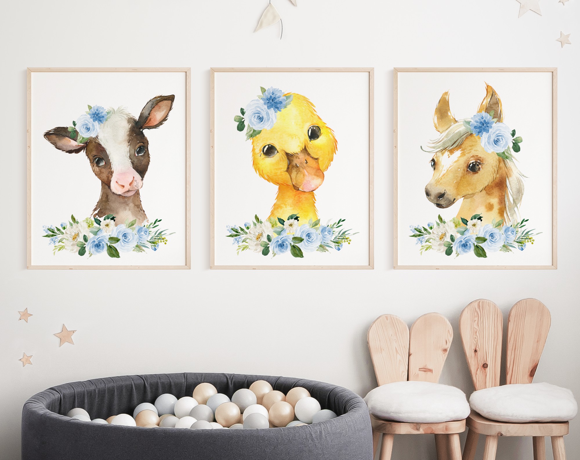 Blue Flowers Farm Animals Nursery Prints, Nursery Wall Art, Boy Nursery Decor, Printable File, SH06 Blue Flowers Farm Animals Nursery Prints, Nursery Wall Art, Boy Nursery Decor, Printable File, SH06