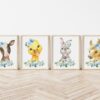 Blue Flowers Farm Animals Nursery Prints, Nursery Wall Art, Boy Nursery Decor, Printable File, SH06