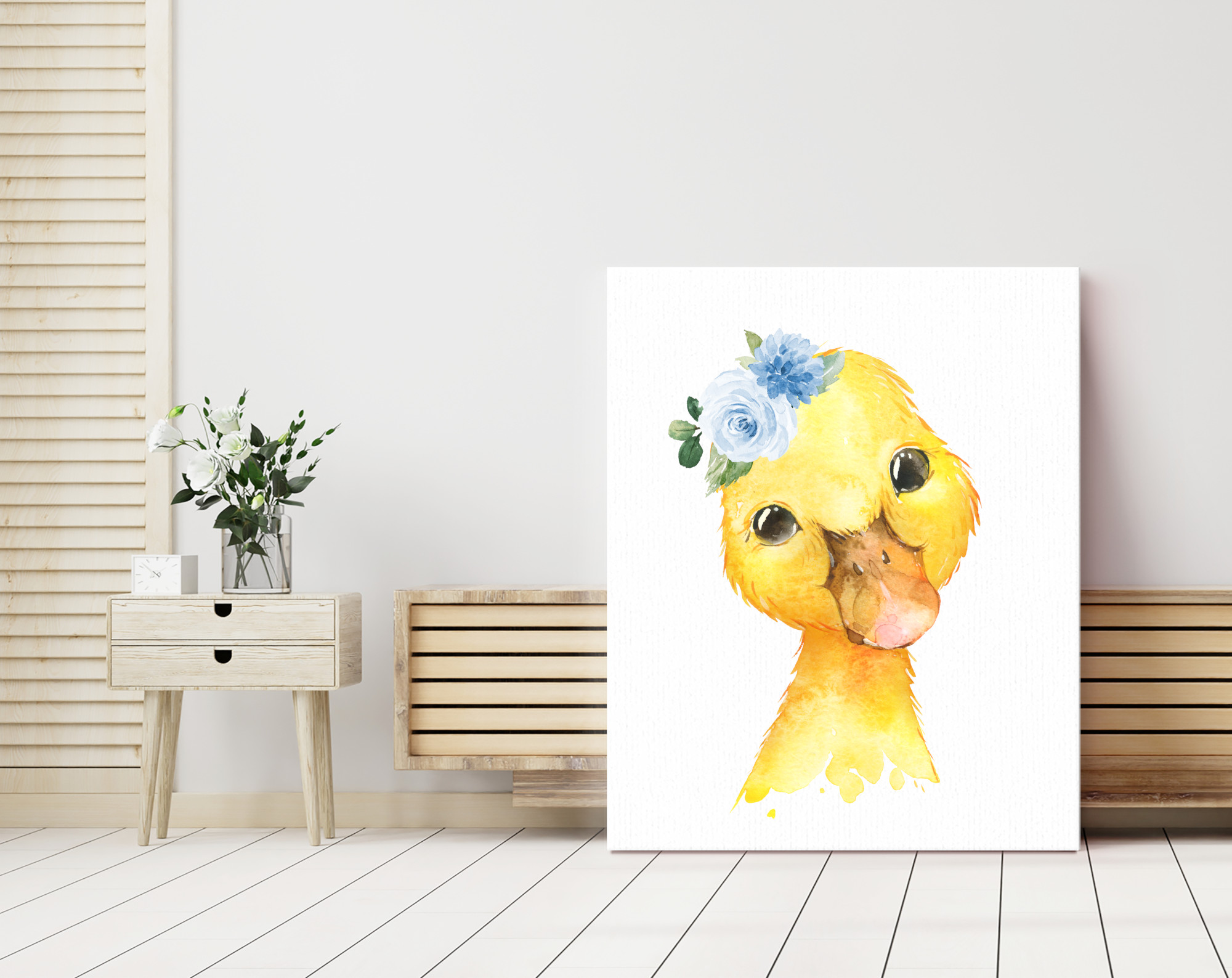 Blue Flowers Duck Nursery Prints, Farm Animals, Nursery Wall Art, Boy Nursery Decor, Printable File, SH06