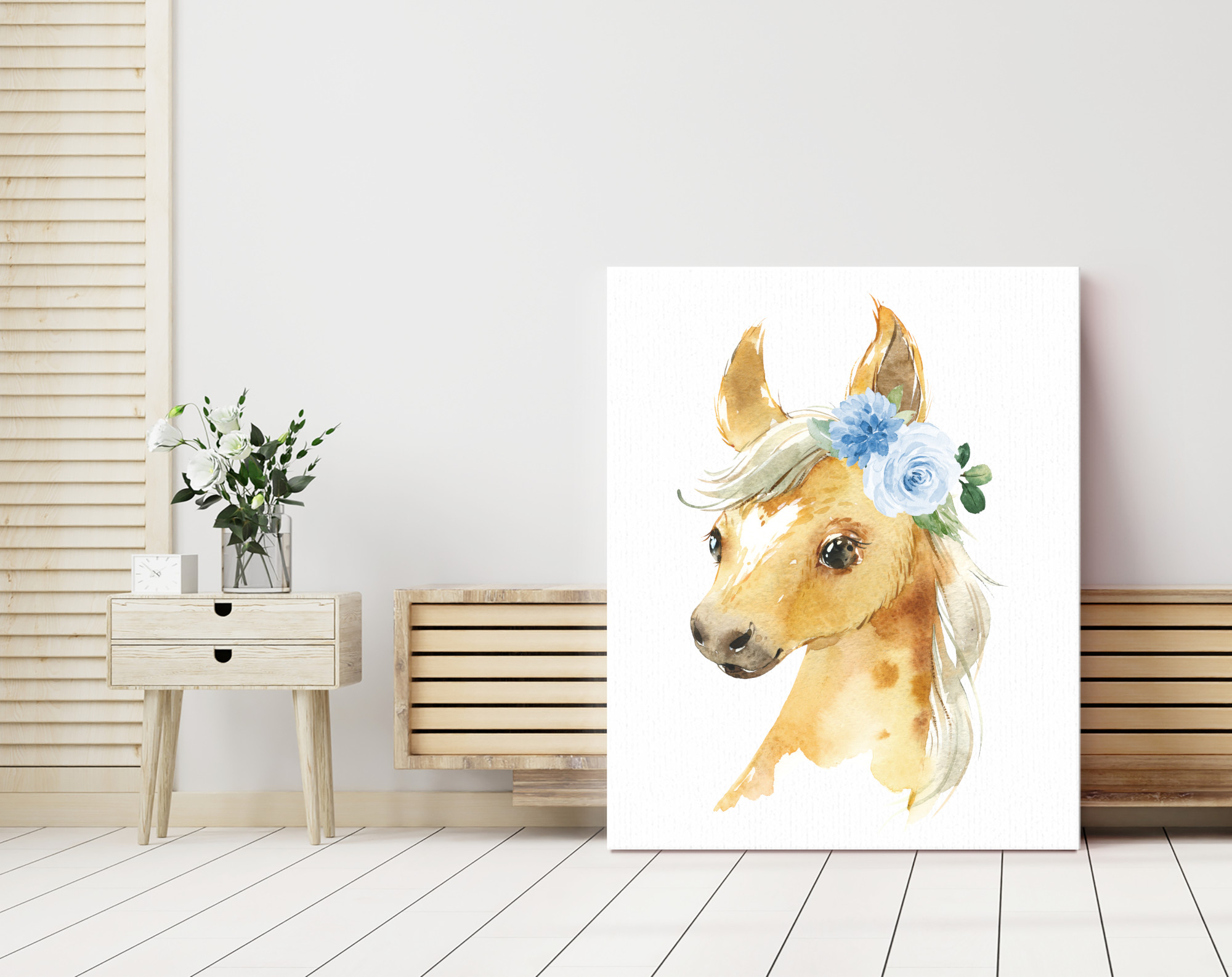 Blue Flowers Horse Nursery Prints, Farm Animals, Nursery Wall Art, Boy Nursery Decor, Printable File, SH06