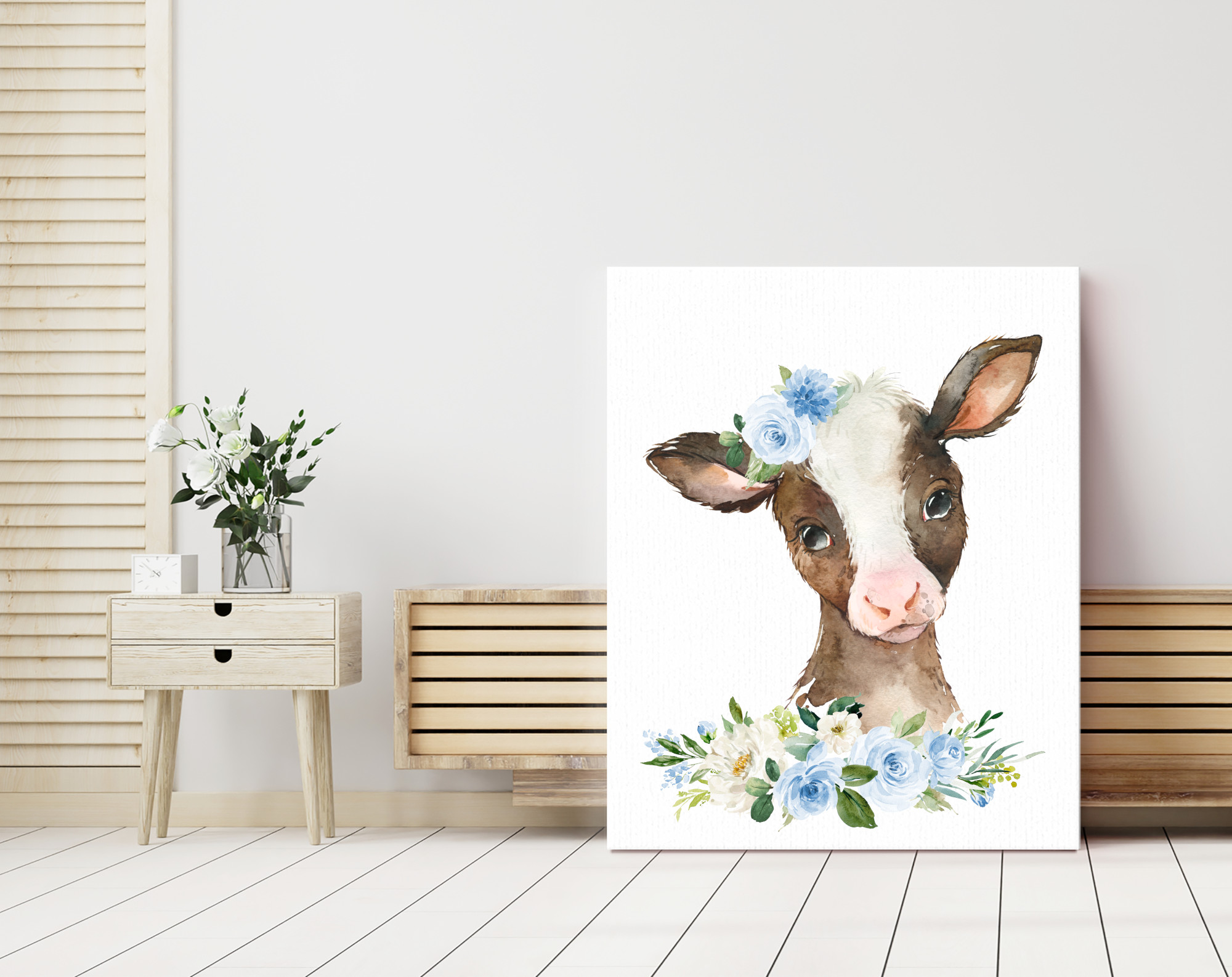 Blue Flowers Farm Animals Nursery Prints, Nursery Wall Art, Boy Nursery Decor, Printable File, SH06