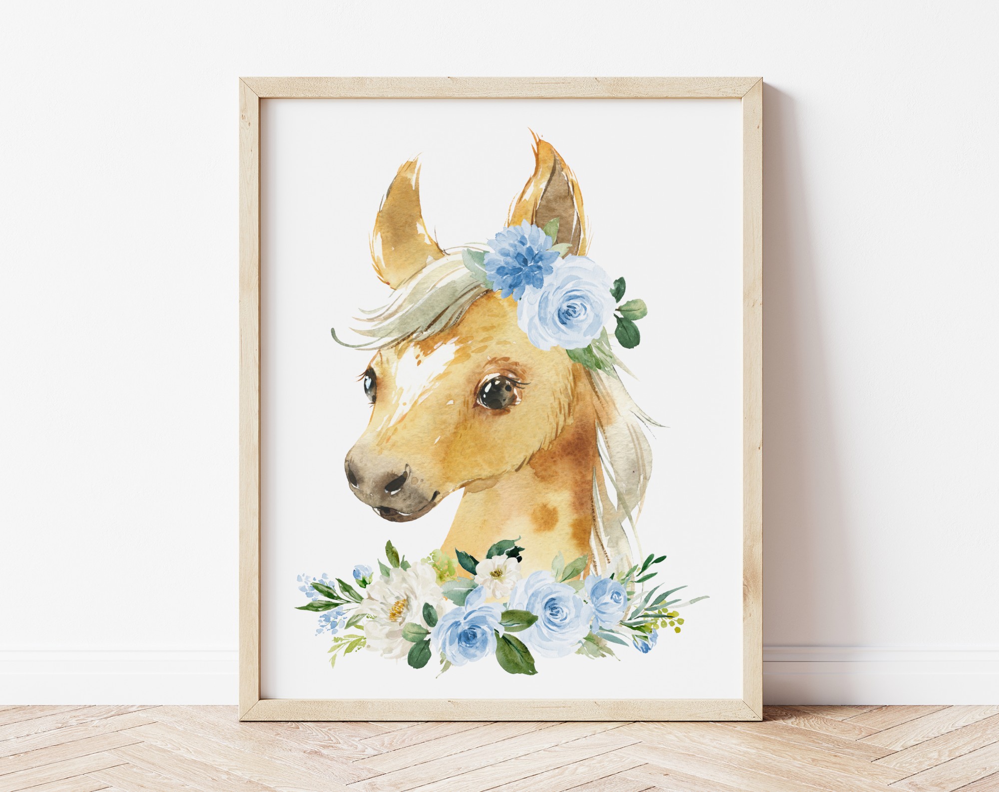 Blue Flowers Farm Animals Nursery Prints, Nursery Wall Art, Boy Nursery Decor, Printable File, SH06