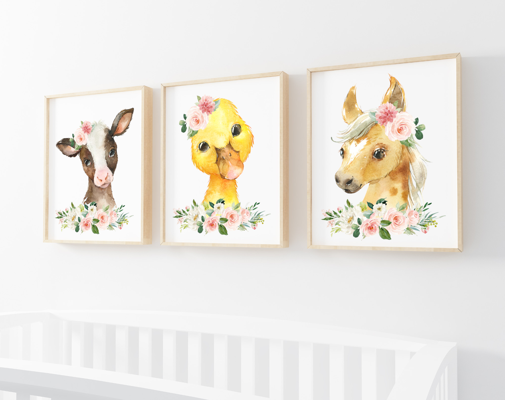 Pink Flowers Farm Animals Nursery Prints, Nursery Wall Art, Girl Nursery Decor, Printable File, SH06 Pink Flowers Farm Animals Nursery Prints, Nursery Wall Art, Girl Nursery Decor, Printable File, SH06