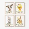Pink Flowers Farm Animals Nursery Prints, Nursery Wall Art, Girl Nursery Decor, Printable File, SH06