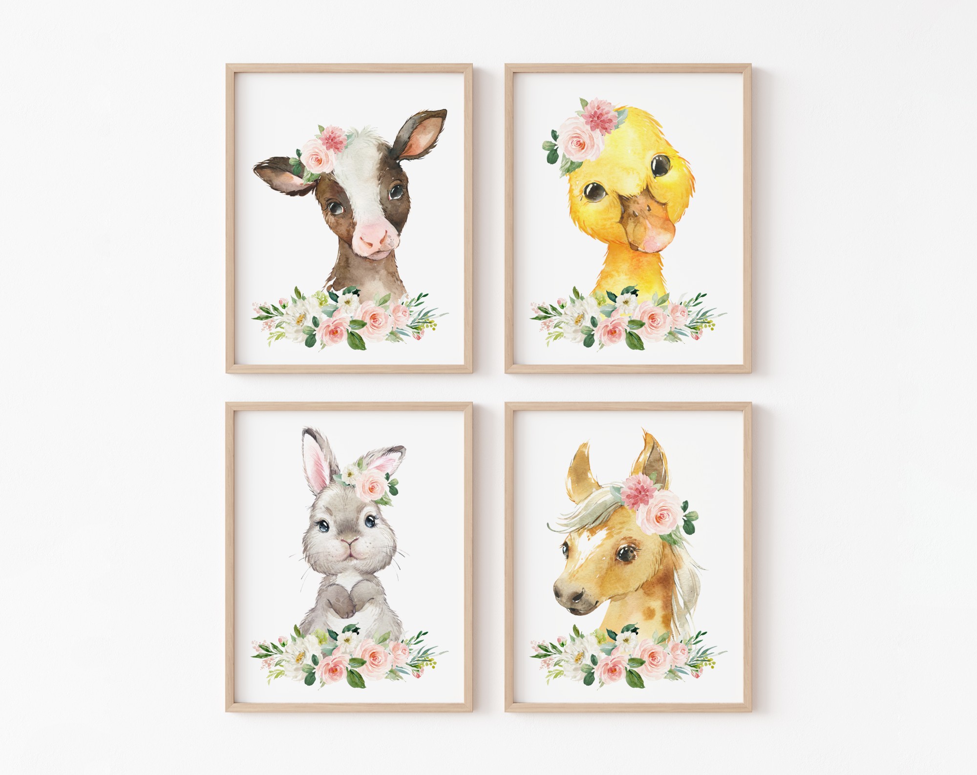 Pink Flowers Farm Animals Nursery Prints, Nursery Wall Art, Girl Nursery Decor, Printable File, SH06 Pink Flowers Farm Animals Nursery Prints, Nursery Wall Art, Girl Nursery Decor, Printable File, SH06