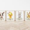 Pink Flowers Farm Animals Nursery Prints, Nursery Wall Art, Girl Nursery Decor, Printable File, SH06