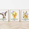 Purple Flowers Farm Animals Nursery Prints, Nursery Wall Art, Gender Neutral Nursery, Printable File, SH06