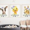 Purple Flowers Farm Animals Nursery Prints, Nursery Wall Art, Gender Neutral Nursery, Printable File, SH06