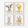 Purple Flowers Farm Animals Nursery Prints, Nursery Wall Art, Gender Neutral Nursery, Printable File, SH06