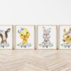Purple Flowers Farm Animals Nursery Prints, Nursery Wall Art, Gender Neutral Nursery, Printable File, SH06