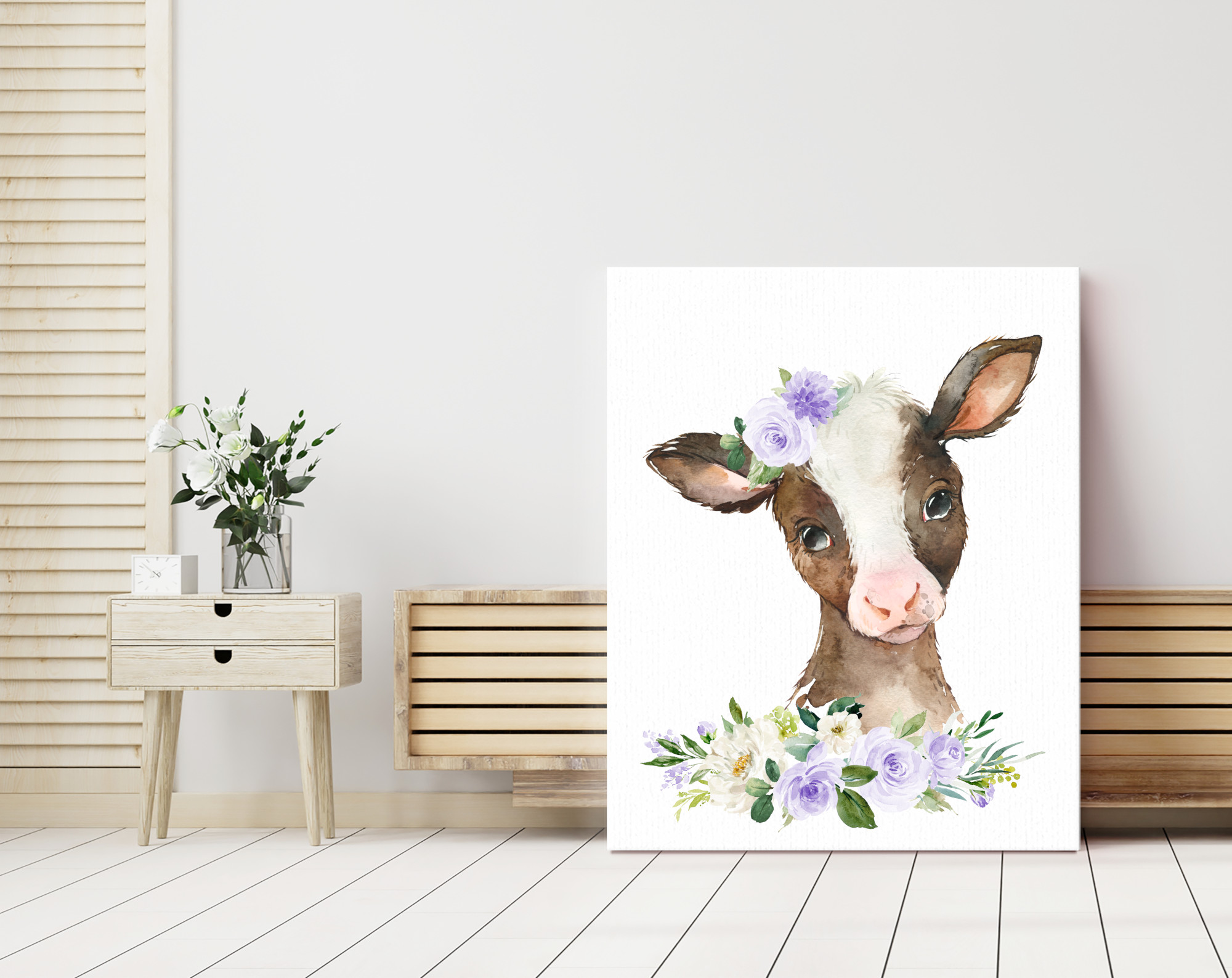 Purple Flowers Farm Animals Nursery Prints, Nursery Wall Art, Gender Neutral Nursery, Printable File, SH06