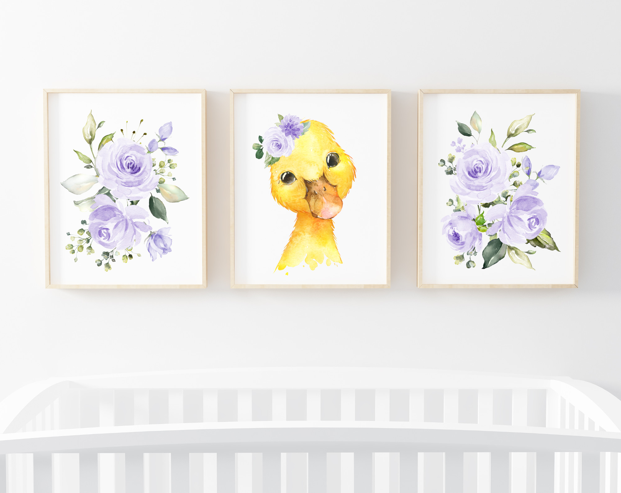 Purple Flowers Duck Nursery Prints, Farm Animals, Nursery Wall Art, Gender Neutral Nursery, Printable File, SH06