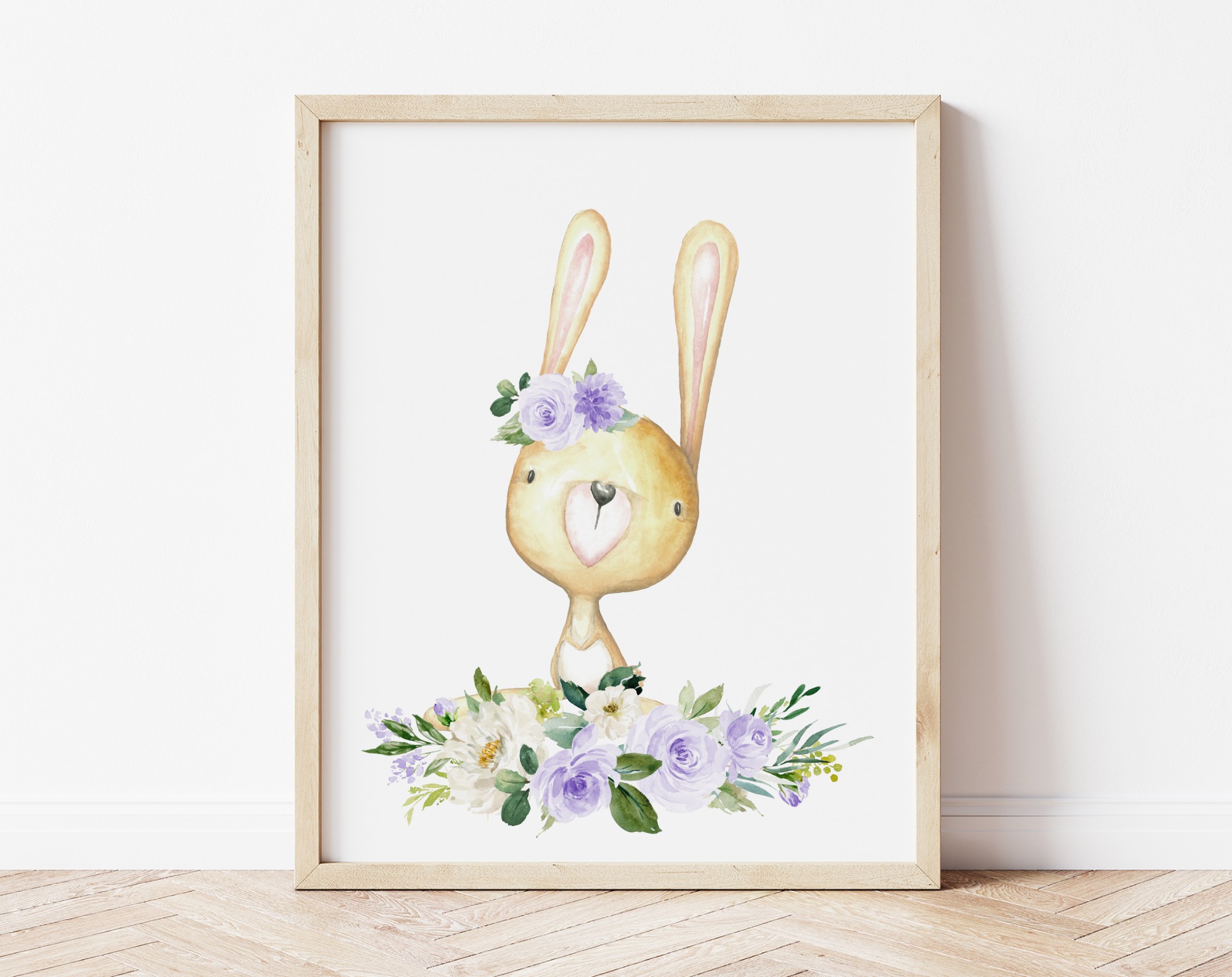 Purple Flowers Baby Woodland Animals Nursery Prints, Nursery Wall Art, Gender Neutral Nursery, Printable File, SH09