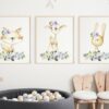 Purple Flowers Baby Woodland Animals Nursery Prints, Nursery Wall Art, Gender Neutral Nursery, Printable File, SH09