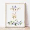 Purple Flowers Baby Woodland Animals Nursery Prints, Nursery Wall Art, Gender Neutral Nursery, Printable File, SH09