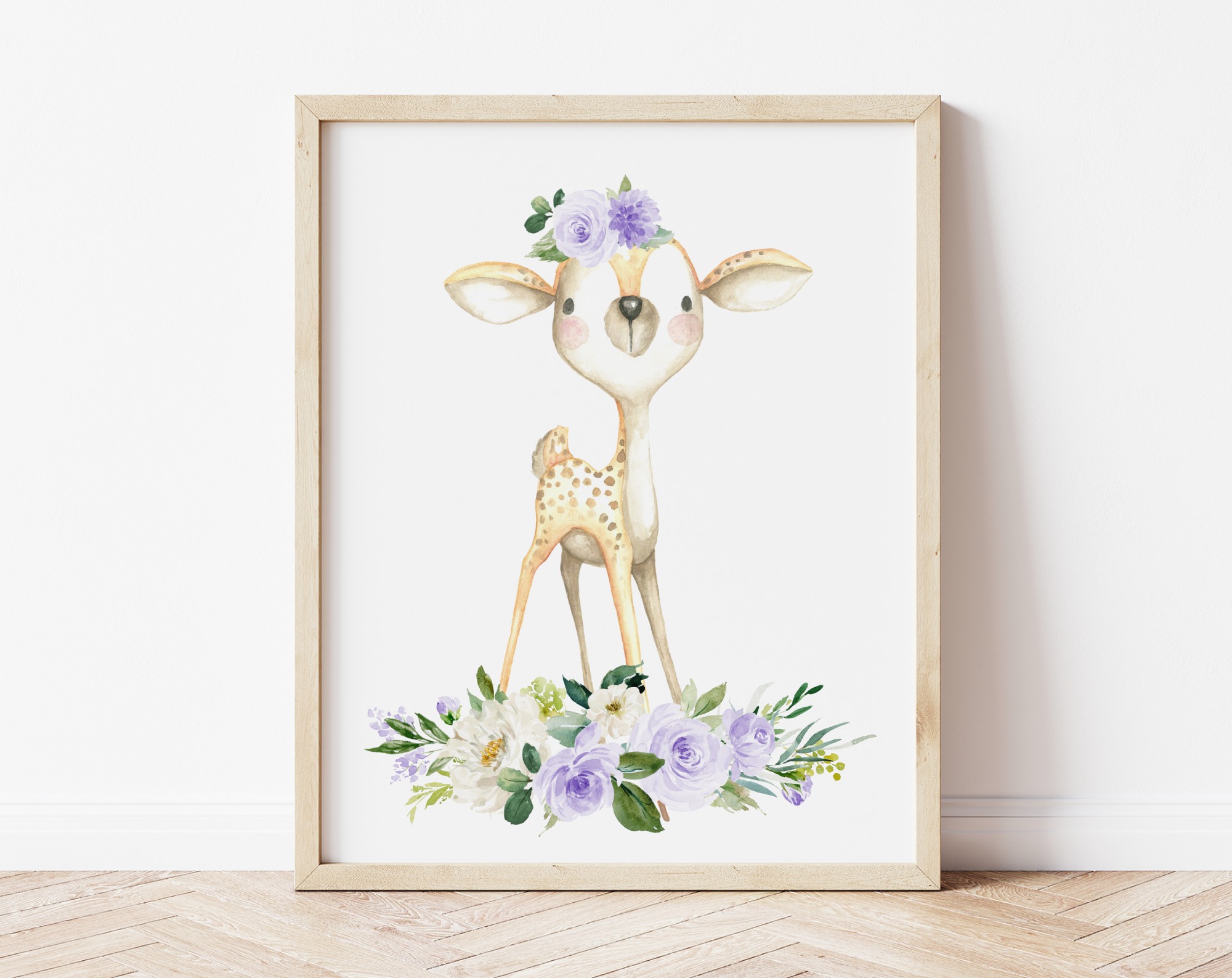 Purple Flowers Baby Woodland Animals Nursery Prints, Nursery Wall Art, Gender Neutral Nursery, Printable File, SH09