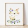 Purple Flowers Baby Woodland Animals Nursery Prints, Nursery Wall Art, Gender Neutral Nursery, Printable File, SH09