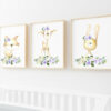 Purple Flowers Baby Woodland Animals Nursery Prints, Nursery Wall Art, Gender Neutral Nursery, Printable File, SH09