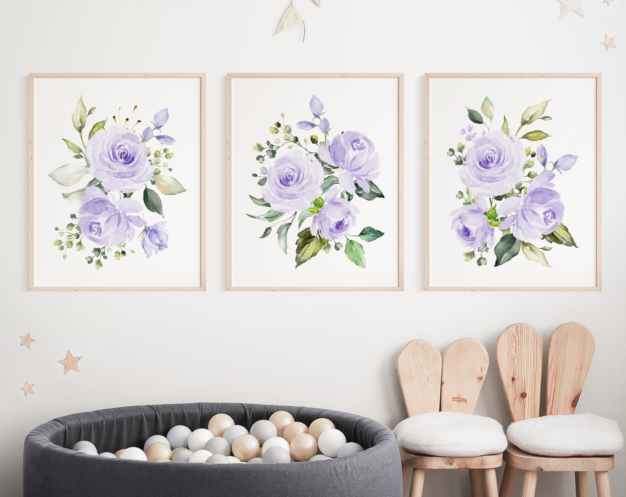Purple Flowers Nursery Prints, Nursery Wall Art, Gender Neutral, Printable File, SH10