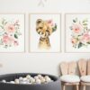 Pink Flowers Cheetah Nursery Prints, Jungle Animals, Nursery Wall Art, Girl Nursery Decor, Printable File, SH11