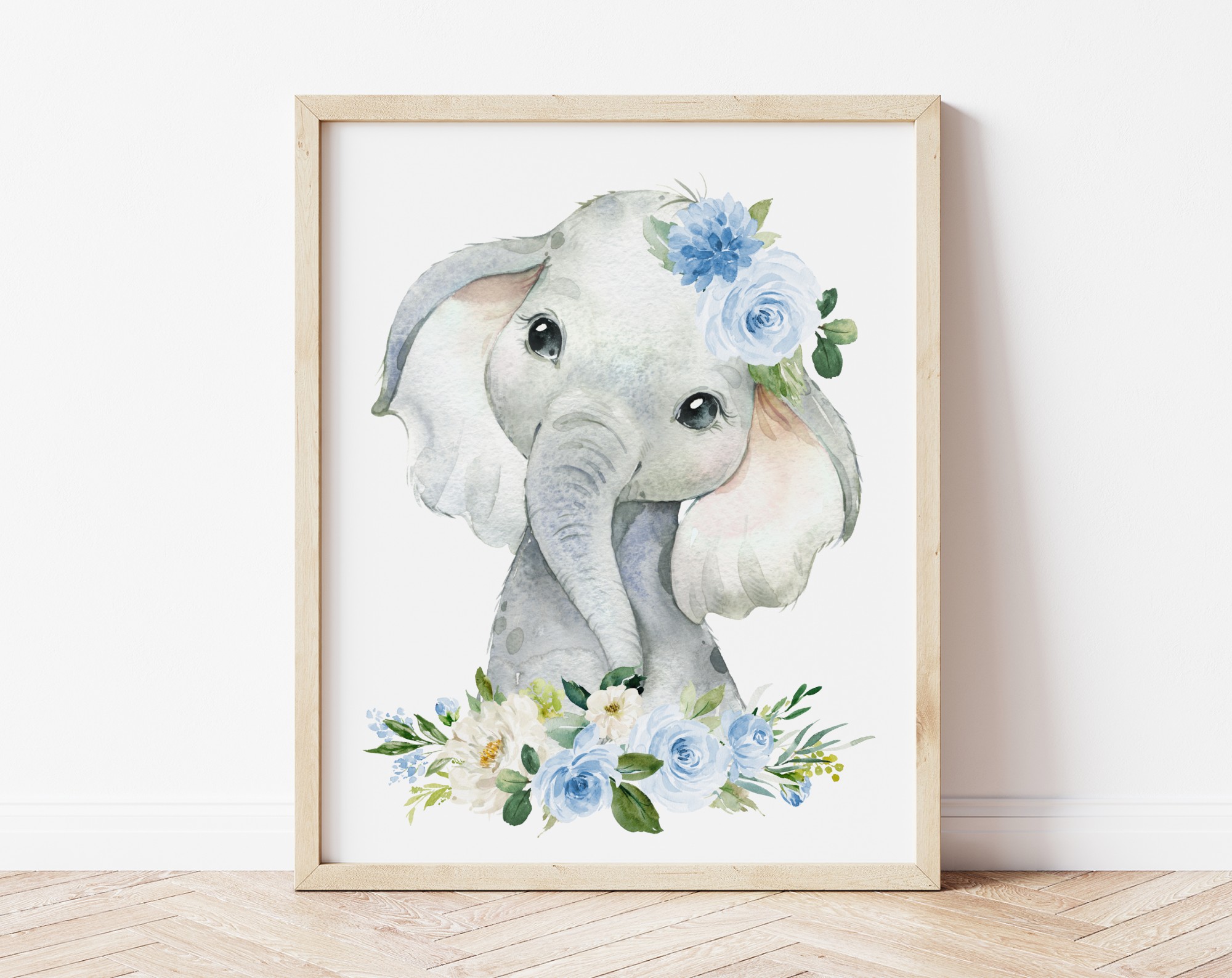 Blue Flowers Jungle Animals Nursery Prints, Nursery Wall Art, Boy Nursery Decor, Printable File, SH11