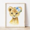 Blue Flowers Lion Nursery Prints, Jungle Animals, Nursery Wall Art, Boy Nursery Decor, Printable File, SH11