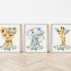 Blue Flowers Jungle Animals Nursery Prints, Nursery Wall Art, Boy Nursery Decor, Printable File, SH11
