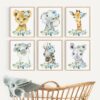 Blue Flowers Jungle Animals Nursery Prints, Nursery Wall Art, Boy Nursery Decor, Printable File, SH11