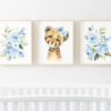 Blue Flowers Cheetah Nursery Prints, Jungle Animals, Nursery Wall Art, Boy Nursery Decor, Printable File, SH11