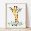 Blue Flowers Jungle Animals Nursery Prints, Nursery Wall Art, Boy Nursery Decor, Printable File, SH11