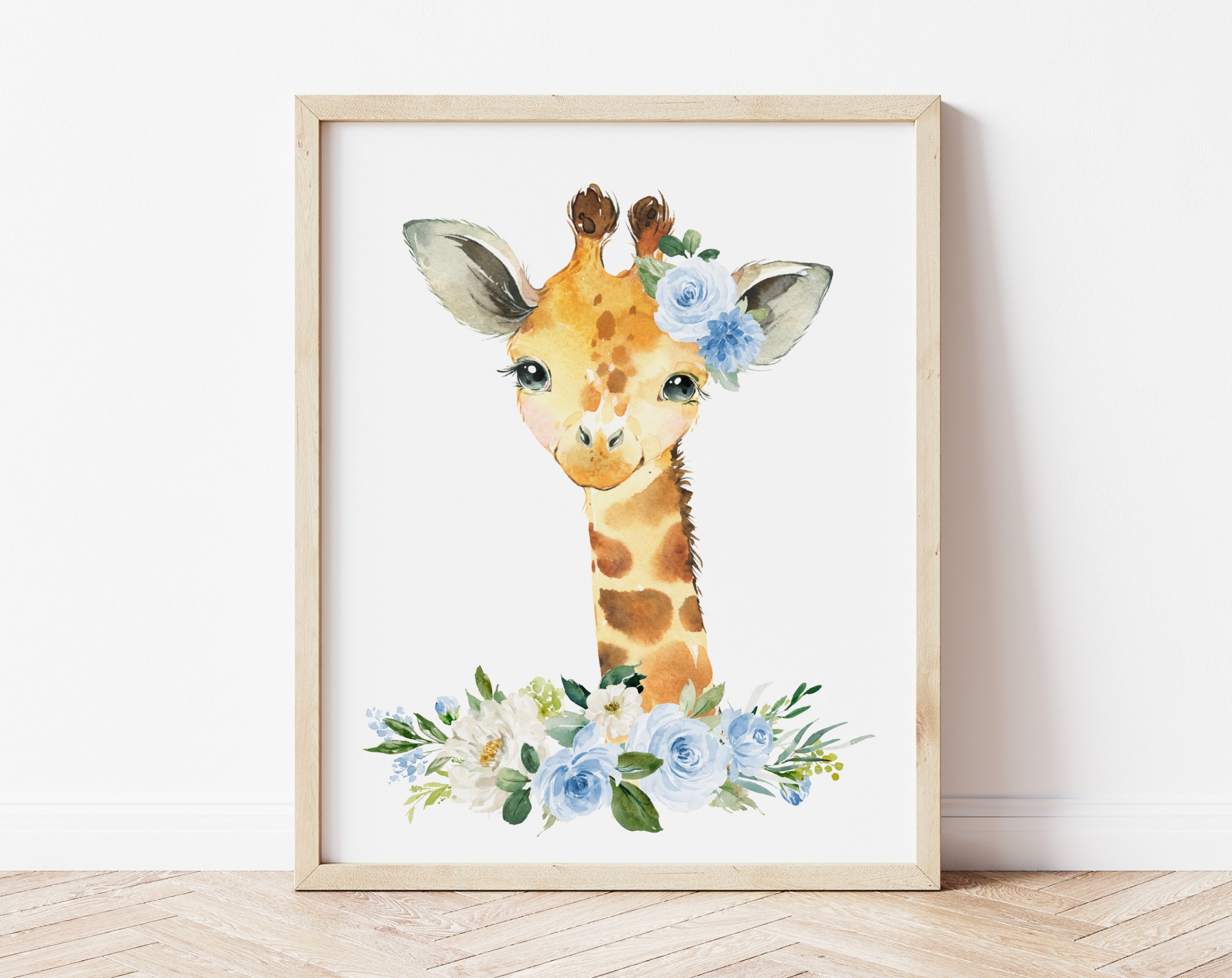 Blue Flowers Jungle Animals Nursery Prints, Nursery Wall Art, Boy Nursery Decor, Printable File, SH11