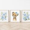 Blue Flowers Cheetah Nursery Prints, Jungle Animals, Nursery Wall Art, Boy Nursery Decor, Printable File, SH11
